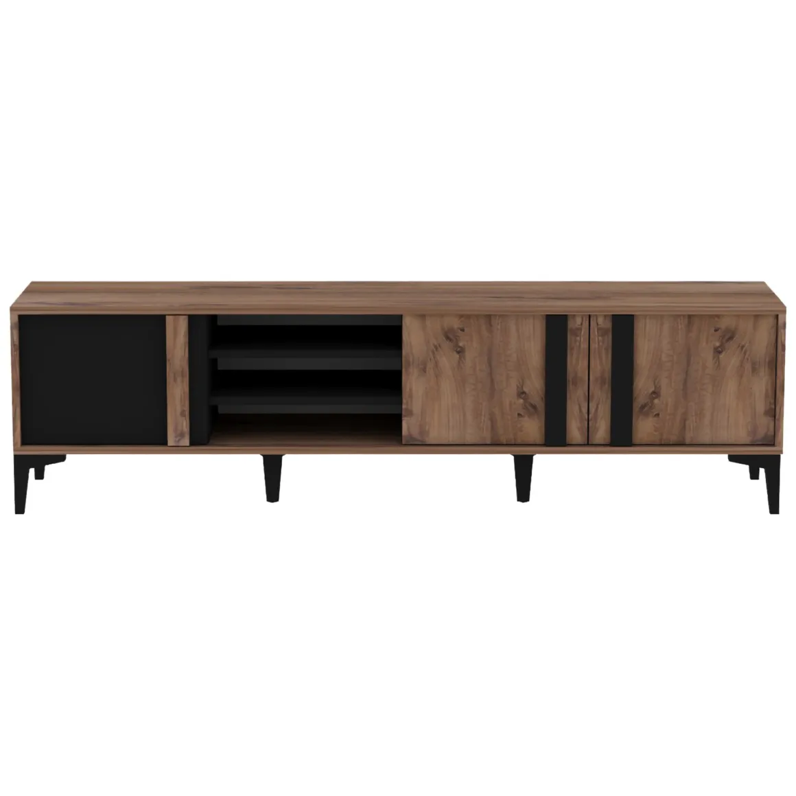 Mobile Porta tv Marrone Rovere Nero Antracite 2 Ripiani 3 Ante 180x40x50h cm, 6 Vani - Gruaro