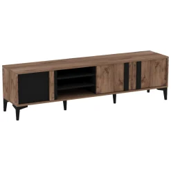 Mobile Porta tv Marrone Rovere Nero Antracite 2 Ripiani 3 Ante 180x40x50h cm, 6 Vani - Gruaro
