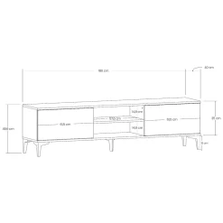 Mobile Porta tv Marrone Rovere Nero Antracite un Ripiano 2 Ante 180x40x50h cm, 4 Vani - Fonni