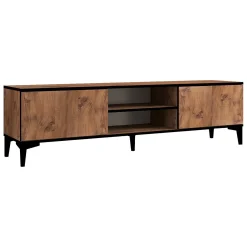 Mobile Porta tv Marrone Rovere Nero Antracite un Ripiano 2 Ante 180x40x50h cm, 4 Vani - Fonni