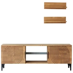 Mobili Porta Tv > Dmora Mobile Porta tv Marrone Rovere Nero un Ripiano 4 Vani 150x30x40h cm, 2 Ante - Neviano Nero, Marrone Rovere