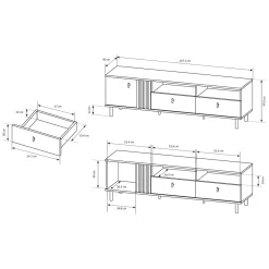 Mobili Porta Tv > Dmora Mobile Porta tv Marrone Rovere Nodi Nero 2 Cassetti un Ripiano 157x40x52h cm, Apertura Battente, Scorrevole - Caivano Nero, Marrone Rovere Nodi