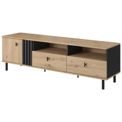 Mobili Porta Tv > Dmora Mobile Porta tv Marrone Rovere Nodi Nero 2 Cassetti un Ripiano 157x40x52h cm, Apertura Battente, Scorrevole - Caivano Nero, Marrone Rovere Nodi