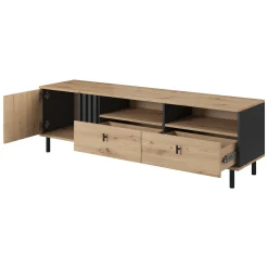 Mobili Porta Tv > Dmora Mobile Porta tv Marrone Rovere Nodi Nero 2 Cassetti un Ripiano 157x40x52h cm, Apertura Battente, Scorrevole - Caivano Nero, Marrone Rovere Nodi