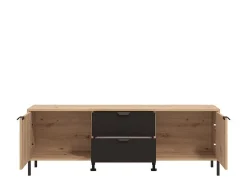 Mobili Porta Tv > Dmora Mobile Porta tv Marrone Rovere Nodi Nero 2 Cassetti un Ripiano 208x40x54.5h cm, 3 Ante - Scapoli Nero, Marrone Rovere Nodi