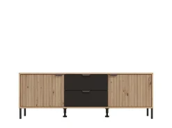 Mobili Porta Tv > Dmora Mobile Porta tv Marrone Rovere Nodi Nero 2 Cassetti un Ripiano 208x40x54.5h cm, 3 Ante - Scapoli Nero, Marrone Rovere Nodi