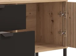 Mobili Porta Tv > Dmora Mobile Porta tv Marrone Rovere Nodi Nero 2 Cassetti un Ripiano 208x40x54.5h cm, 3 Ante - Scapoli Nero, Marrone Rovere Nodi