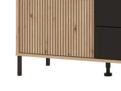 Mobili Porta Tv > Dmora Mobile Porta tv Marrone Rovere Nodi Nero 2 Cassetti un Ripiano 208x40x54.5h cm, 3 Ante - Scapoli Nero, Marrone Rovere Nodi