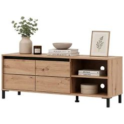 Mobili Porta Tv > Dmora Mobile Porta tv Marrone Rovere Nodi Nero 2 Ripiani 2 Ante 188x40x46h cm, Ripiano in Vetro - Kahadada Nero, Marrone Rovere Nodi
