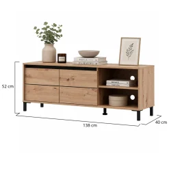 Mobili Porta Tv > Dmora Mobile Porta tv Marrone Rovere Nodi Nero 2 Ripiani 2 Ante 188x40x46h cm, Ripiano in Vetro - Kahadada Nero, Marrone Rovere Nodi