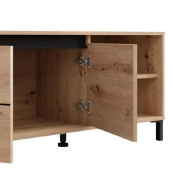Mobili Porta Tv > Dmora Mobile Porta tv Marrone Rovere Nodi Nero 2 Ripiani 2 Ante 188x40x46h cm, Ripiano in Vetro - Kahadada Nero, Marrone Rovere Nodi