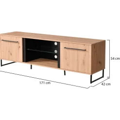 Mobili Porta Tv > Dmora Mobile Porta tv Marrone Rovere Nodi Nero 2 Ripiani Un'anta 138x40x46h cm, Ripiano in Vetro - Kagale Nero, Marrone Rovere Nodi