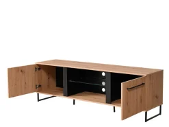 Mobili Porta Tv > Dmora Mobile Porta tv Marrone Rovere Nodi Nero 2 Ripiani Un'anta 138x40x46h cm, Ripiano in Vetro - Kagale Nero, Marrone Rovere Nodi