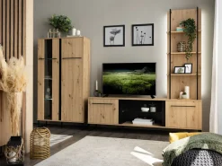 Mobili Porta Tv > Dmora Mobile Porta tv Marrone Rovere Nodi Nero 2 Ripiani Un'anta 138x40x46h cm, Ripiano in Vetro - Kagale Nero, Marrone Rovere Nodi