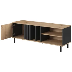 Mobili Porta Tv > Dmora Mobile Porta tv Marrone Rovere Nodi Nero 3 Ripiani Un'anta 137.5x40x57.5h cm, 4 Vani - Platania Nero, Marrone Rovere Nodi