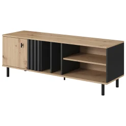Mobili Porta Tv > Dmora Mobile Porta tv Marrone Rovere Nodi Nero 3 Ripiani Un'anta 137.5x40x57.5h cm, 4 Vani - Platania Nero, Marrone Rovere Nodi