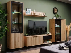 Mobili Porta Tv > Dmora Mobile Porta tv Marrone Rovere Nodi Nero un Cassetto 2 Ripiani 157x40x52.5h cm, Apertura Battente, Scorrevole - Scala Nero, Marrone Rovere Nodi