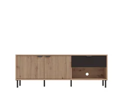 Mobili Porta Tv > Dmora Mobile Porta tv Marrone Rovere Nodi Nero un Cassetto 2 Ripiani 157x40x52.5h cm, Apertura Battente, Scorrevole - Scala Nero, Marrone Rovere Nodi