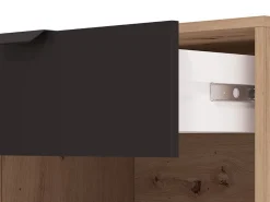 Mobili Porta Tv > Dmora Mobile Porta tv Marrone Rovere Nodi Nero un Cassetto 2 Ripiani 157x40x52.5h cm, Apertura Battente, Scorrevole - Scala Nero, Marrone Rovere Nodi