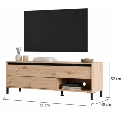 Mobili Porta Tv > Dmora Mobile Porta tv Marrone Rovere Nodi Nero un Cassetto un Ripiano 183x40x52h cm, 2 Ante - Celico Nero, Marrone Rovere Nodi
