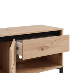 Mobili Porta Tv > Dmora Mobile Porta tv Marrone Rovere Nodi Nero un Cassetto un Ripiano 183x40x52h cm, 2 Ante - Celico Nero, Marrone Rovere Nodi