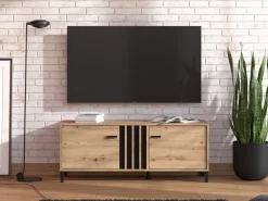 Mobile Porta tv Marrone Rovere Nodi Nero un Ripiano 2 Ante 131.5x40x52h cm, 2 Vani - Forte