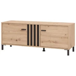 Mobile Porta tv Marrone Rovere Nodi Nero un Ripiano 2 Ante 131.5x40x52h cm, 2 Vani - Forte