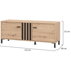 Mobile Porta tv Marrone Rovere Nodi Nero un Ripiano 2 Ante 131.5x40x52h cm, 2 Vani - Forte