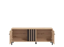Mobile Porta tv Marrone Rovere Nodi Nero un Ripiano 2 Ante 131.5x40x52h cm, 2 Vani - Forte