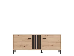 Mobile Porta tv Marrone Rovere Nodi Nero un Ripiano 2 Ante 131.5x40x52h cm, 2 Vani - Forte