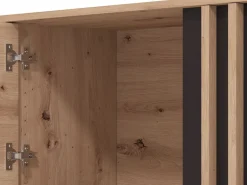 Mobile Porta tv Marrone Rovere Nodi Nero un Ripiano 2 Ante 131.5x40x52h cm, 2 Vani - Forte