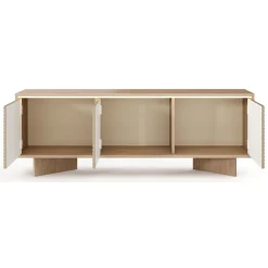Mobili Porta Tv > Dmora Mobile Porta tv un Ripiano 4 Ante 200x38x47h cm, Angoli Arrotondati - Kaleriha Marrone Rovere