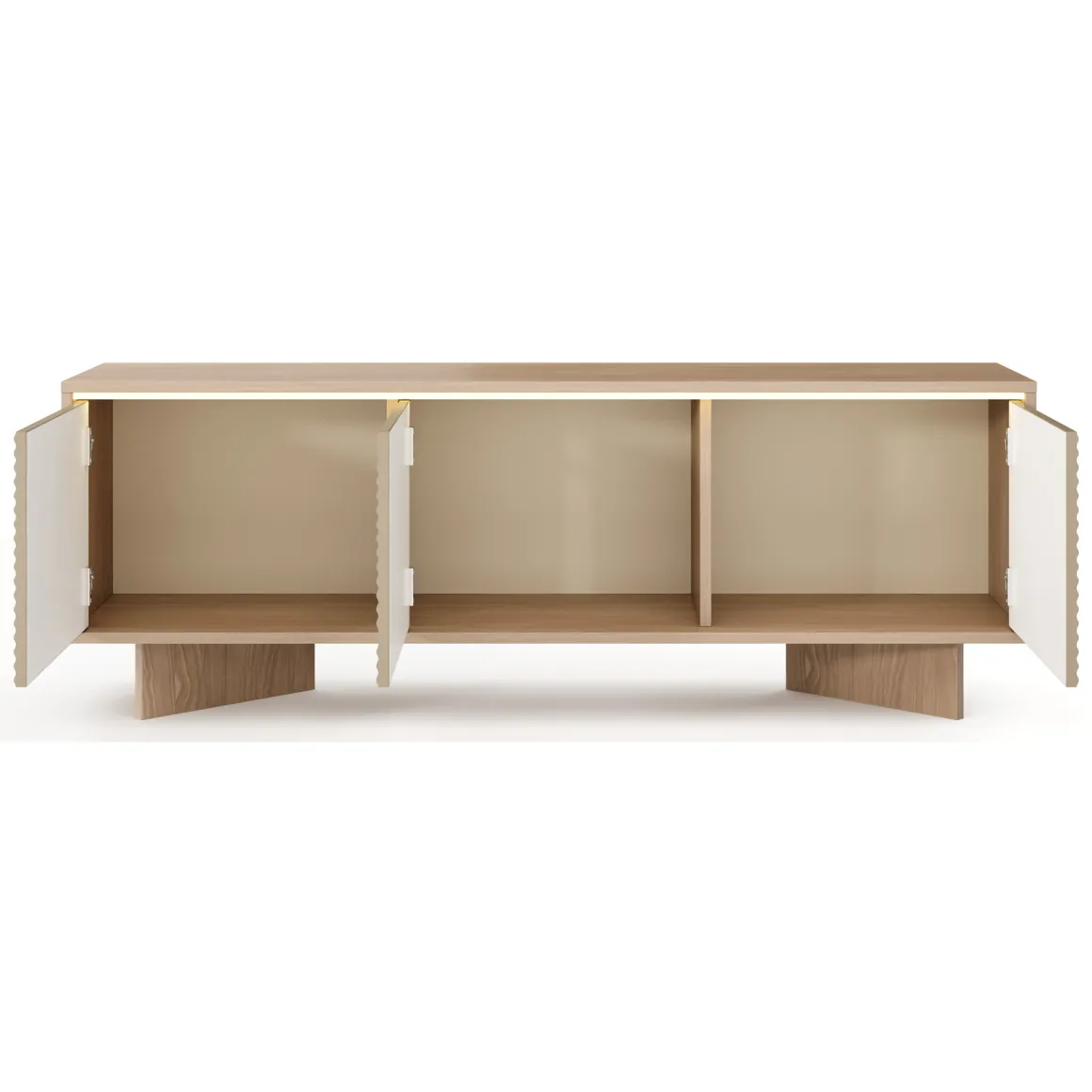 Mobili Porta Tv > Dmora Mobile Porta tv un Ripiano 4 Ante 200x38x47h cm, Angoli Arrotondati - Kaleriha Marrone Rovere