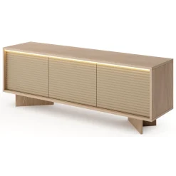 Mobili Porta Tv > Dmora Mobile Porta tv un Ripiano 4 Ante 200x38x47h cm, Angoli Arrotondati - Kaleriha Marrone Rovere