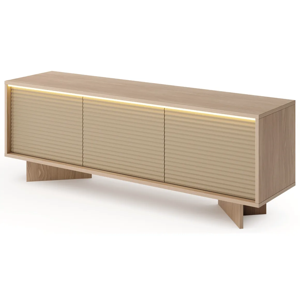 Mobili Porta Tv > Dmora Mobile Porta tv un Ripiano 4 Ante 200x38x47h cm, Angoli Arrotondati - Kaleriha Marrone Rovere
