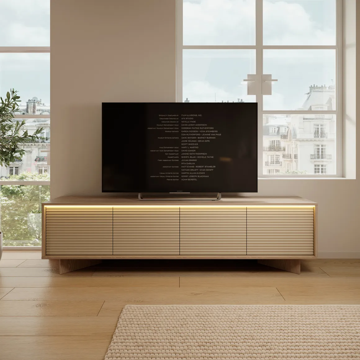 Mobili Porta Tv > Dmora Mobile Porta tv un Ripiano Apertura a Ribalta 138x41x55h cm, Un'anta - Lauria Marrone Rovere