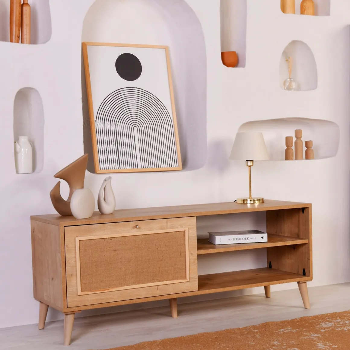 Mobili Porta Tv > Dmora Mobile Porta tv un Ripiano Apertura a Ribalta 180x41x55h cm, 2 Ante - Grassano Marrone Rovere