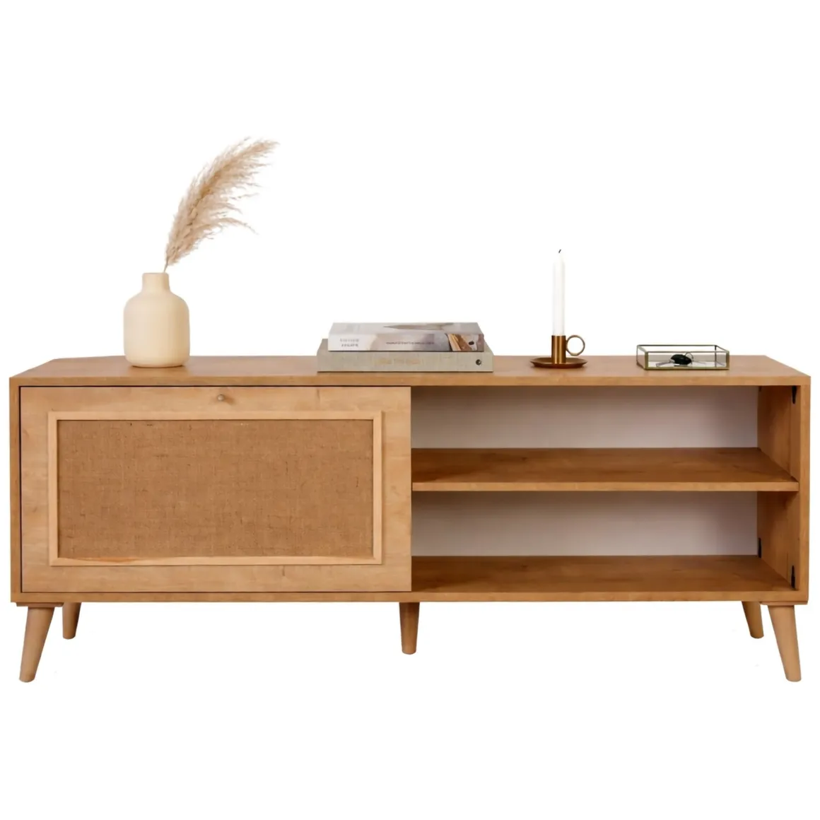 Mobili Porta Tv > Dmora Mobile Porta tv un Ripiano Apertura a Ribalta 180x41x55h cm, 2 Ante - Grassano Marrone Rovere
