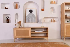 Mobili Porta Tv > Dmora Mobile Porta tv un Ripiano Apertura a Ribalta 180x41x55h cm, 2 Ante - Grassano Marrone Rovere