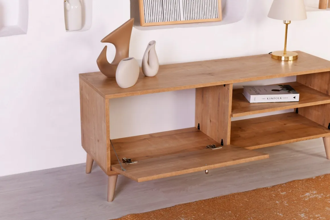 Mobili Porta Tv > Dmora Mobile Porta tv un Ripiano Apertura a Ribalta 180x41x55h cm, 2 Ante - Grassano Marrone Rovere