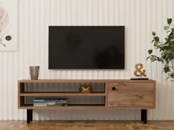 Mobile Porta tv Marrone Rovere un Ripiano Un'anta 120x30x38h cm, 3 Vani - Metomaha