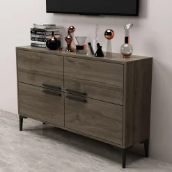Mobili Porta Tv > Dmora Mobile Porta tv 2 Ripiani 4 Ante 120x30x75h cm, 4 Vani - Luzzi Marrone Scuro