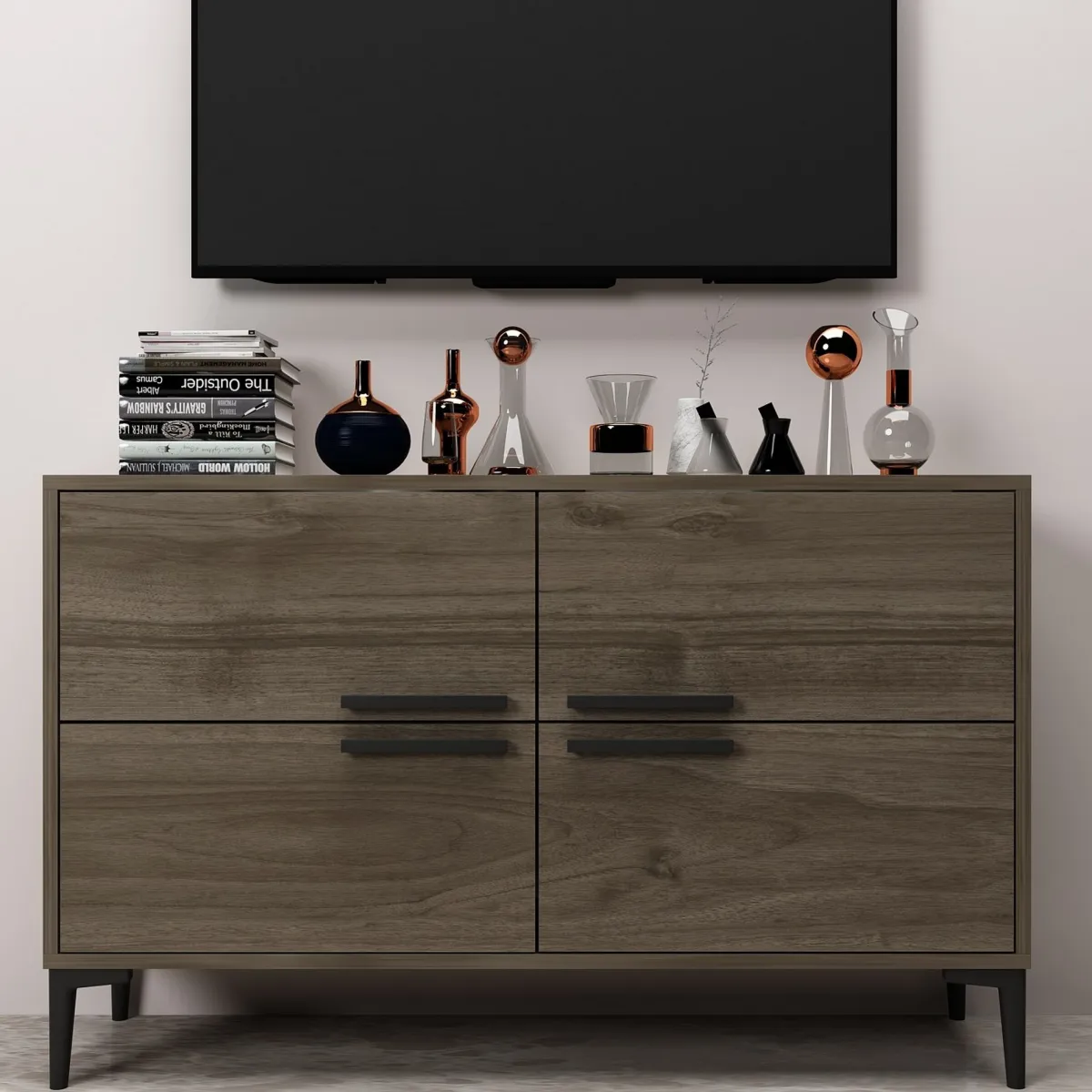 Mobili Porta Tv > Dmora Mobile Porta tv 2 Ripiani 4 Ante 120x30x75h cm, 4 Vani - Luzzi Marrone Scuro