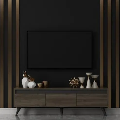 Mobile Porta tv Marrone Scuro 3 Vani 3 Ante 150x30x45h cm, Apertura a Ribalta - Romeno