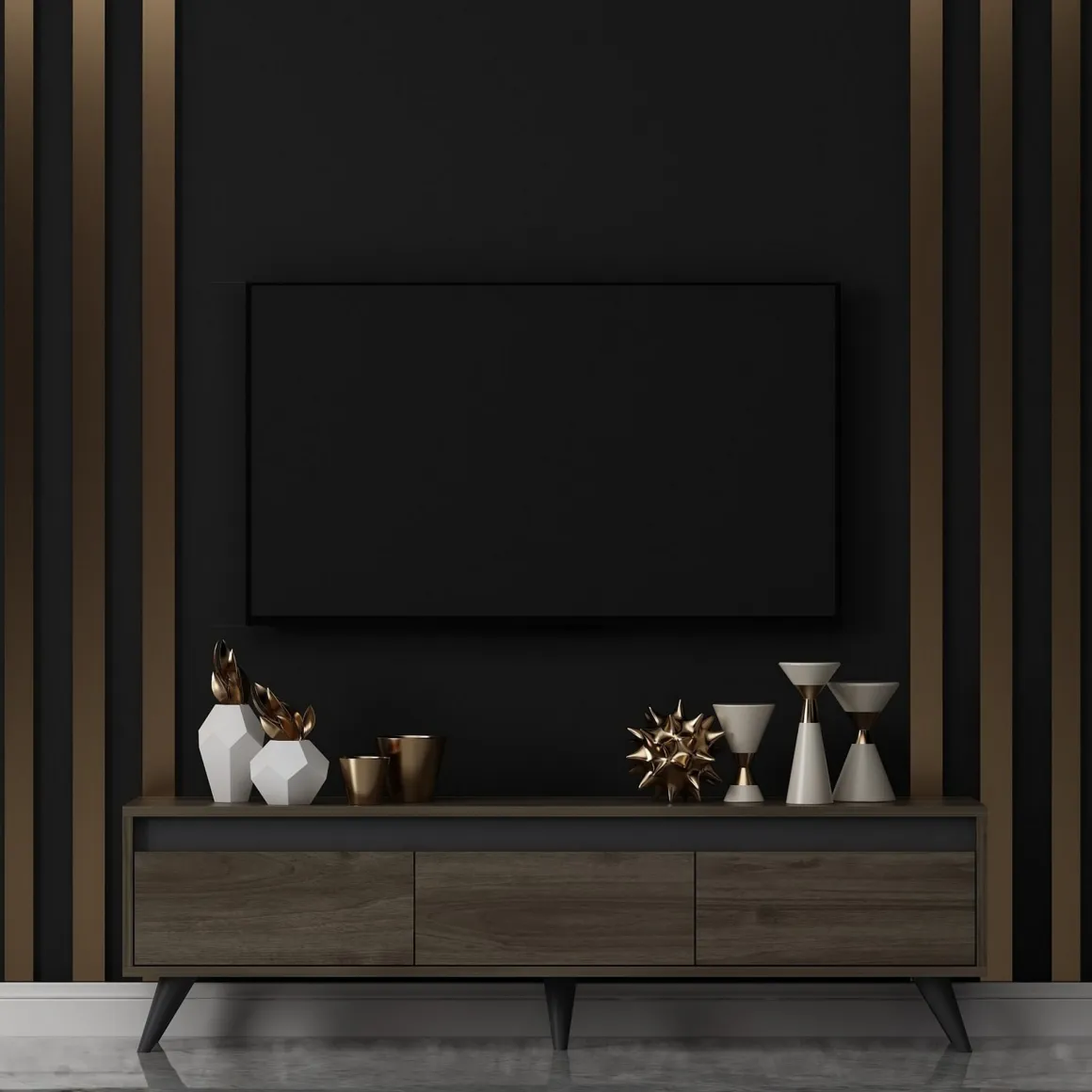 Mobile Porta tv Marrone Scuro 3 Vani 3 Ante 150x30x45h cm, Apertura a Ribalta - Romeno