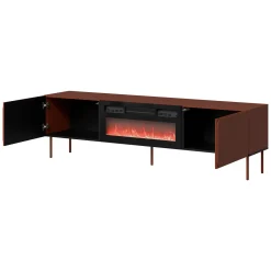Mobili Porta Tv > Dmora Mobile Porta tv un Ripiano 2 Ante 200x42x57h cm, Caminetto Incluso - Vermezzo Marrone Terracotta