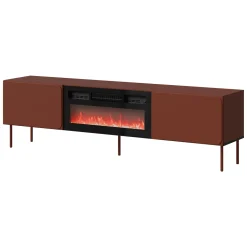 Mobili Porta Tv > Dmora Mobile Porta tv un Ripiano 2 Ante 200x42x57h cm, Caminetto Incluso - Vermezzo Marrone Terracotta