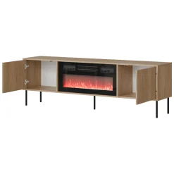 Mobile Porta tv Marrone un Ripiano 2 Ante 180x40x60h cm, Caminetto Incluso - Silvi