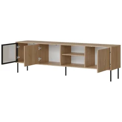 Mobile Porta tv Marrone un Ripiano 3 Ante 200x40x60h cm, Anta Dettaglio Vetro - Fiuggi