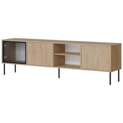 Mobile Porta tv Marrone un Ripiano 3 Ante 200x40x60h cm, Anta Dettaglio Vetro - Fiuggi